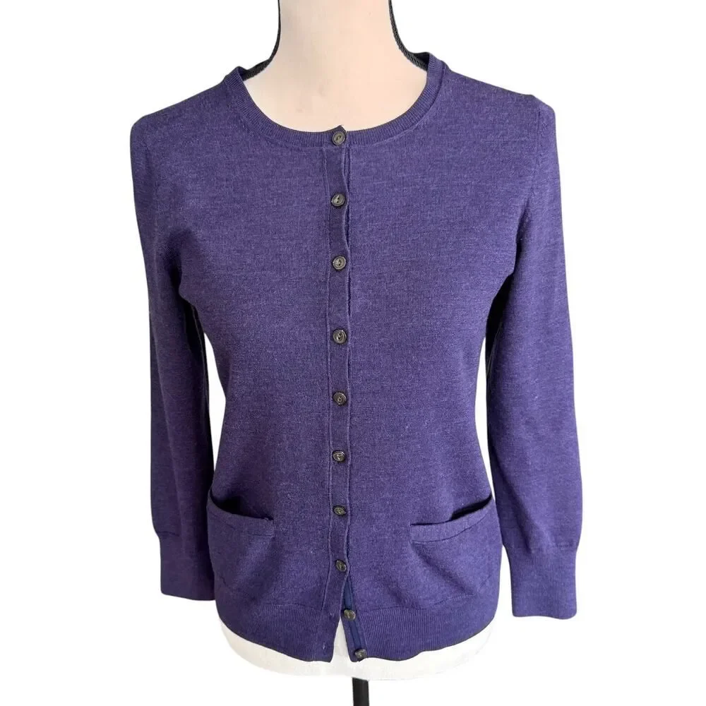 Banana Republic Extra Fine Merino Cardigan Purple Buttons Womens PM